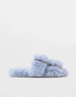 Aerie Fuzzy Double Strap Slippers -Outlet Aerie Chic Store 1499 7531 461 b