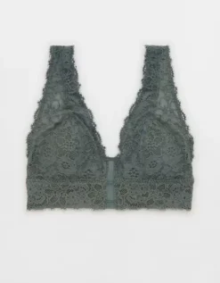 Aerie Show Off Eyelash Lace Padded Plunge Bralette -Outlet Aerie Chic Store 1697 3546 357 f