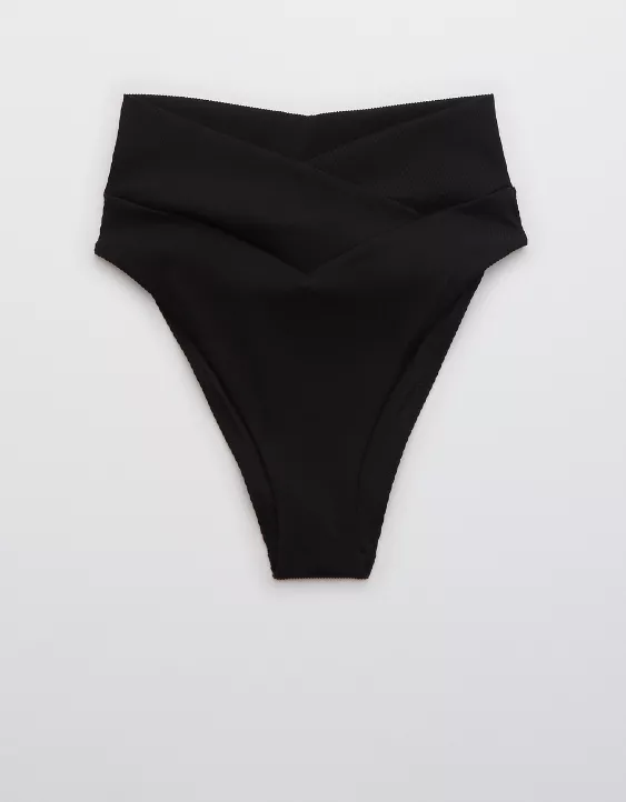 Aerie Ribbed Crossover High Cut Cheeky Bikini Bottom 3 Aerie Ribbed Crossover High Cut Cheeky Bikini Bottom - Image 3
