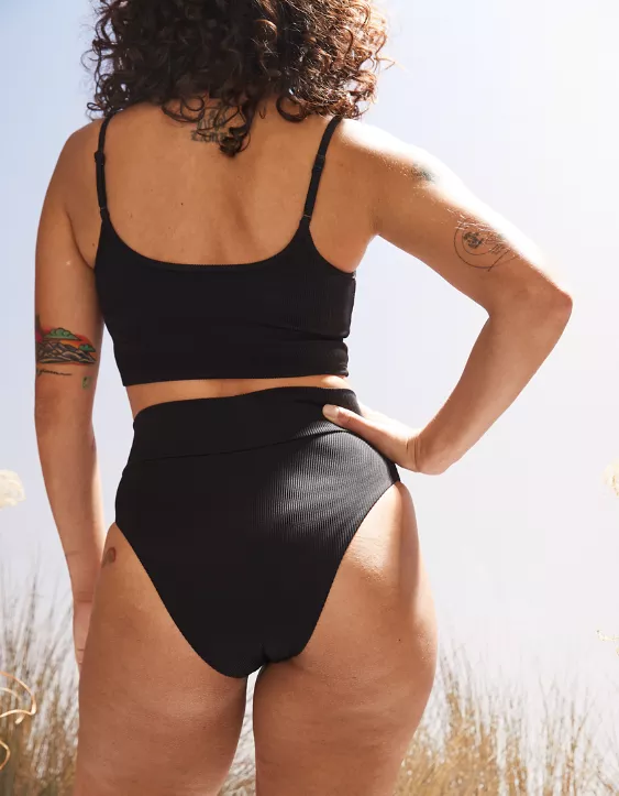 Aerie Ribbed Crossover High Cut Cheeky Bikini Bottom 2 Aerie Ribbed Crossover High Cut Cheeky Bikini Bottom - Image 2