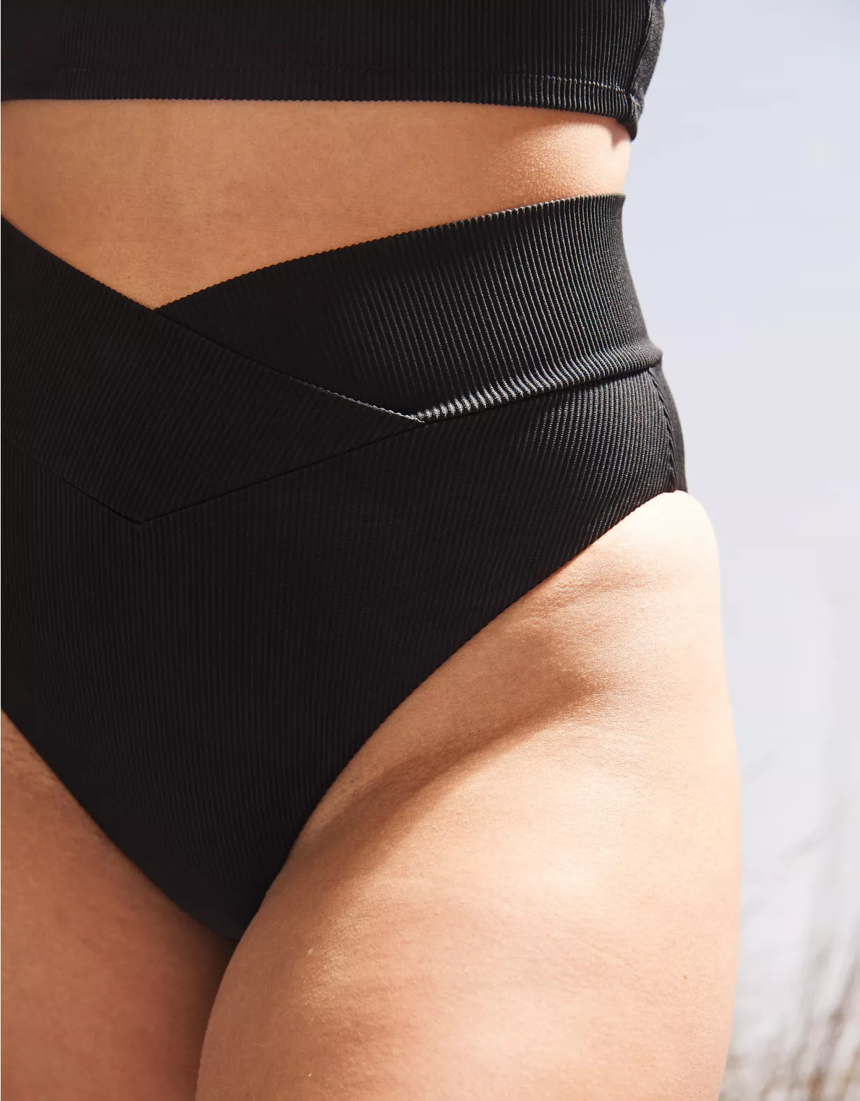Aerie Ribbed Crossover High Cut Cheeky Bikini Bottom 1 Aerie Ribbed Crossover High Cut Cheeky Bikini Bottom