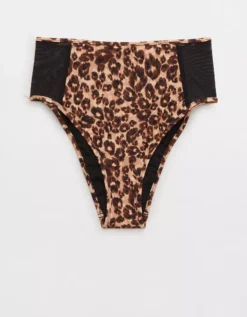 Aerie Leopard Mesh High Cut Cheeky Bikini Bottom -Outlet Aerie Chic Store 1754 4683 158 f
